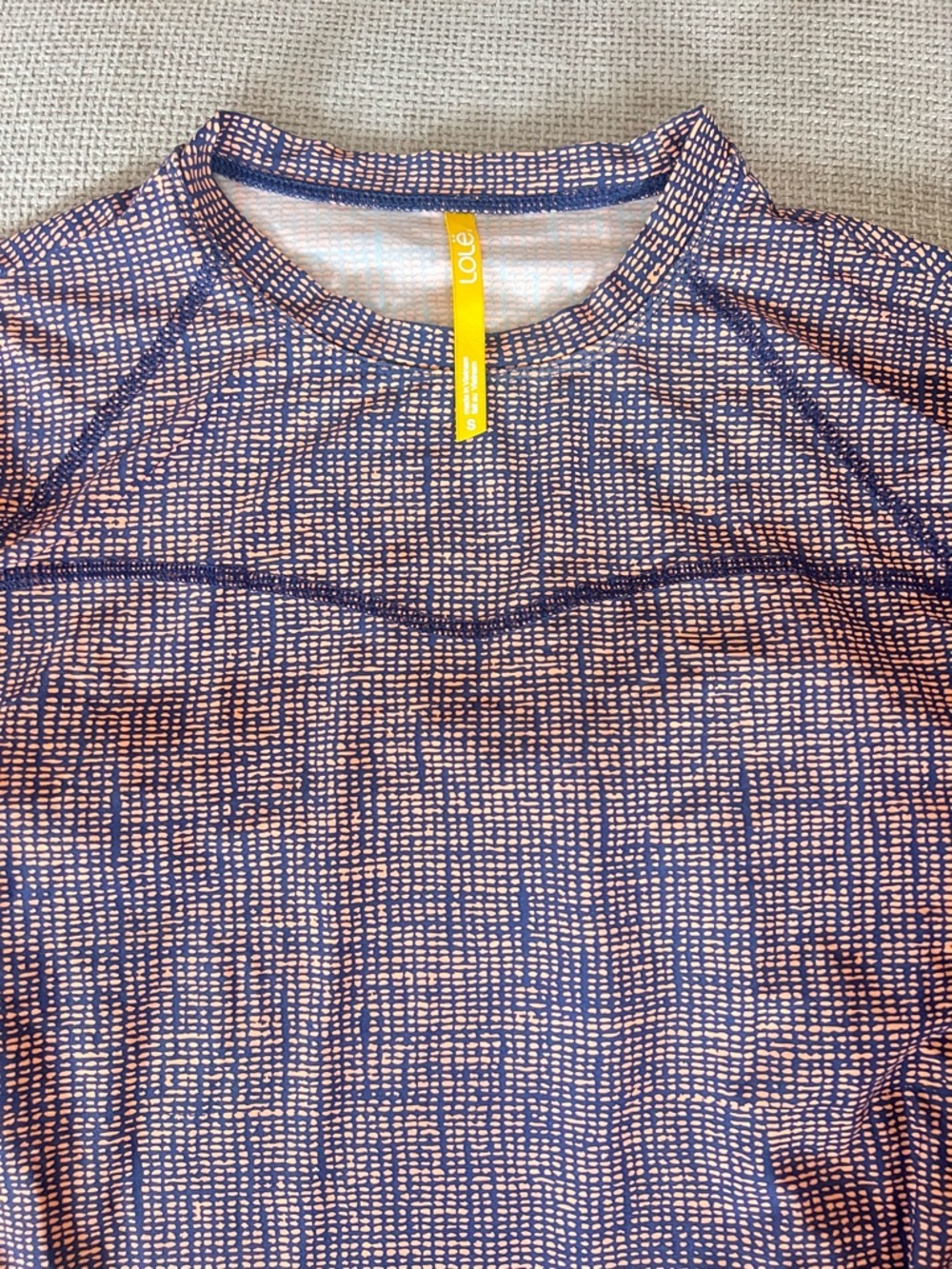 Lole Long Sleeve Swim Tee - Navy and Coral Microprint size Small